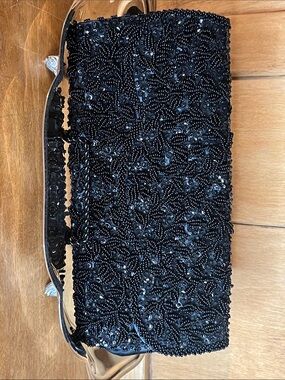 Vintage 50’s Hand Beaded Black Evening Clutch- Hong Kong- Estate Piece